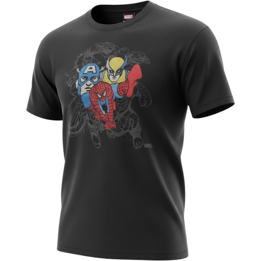 Marvel Comics Mens Black Graphic T-Shirt Spiderman Wolverine Captain America M